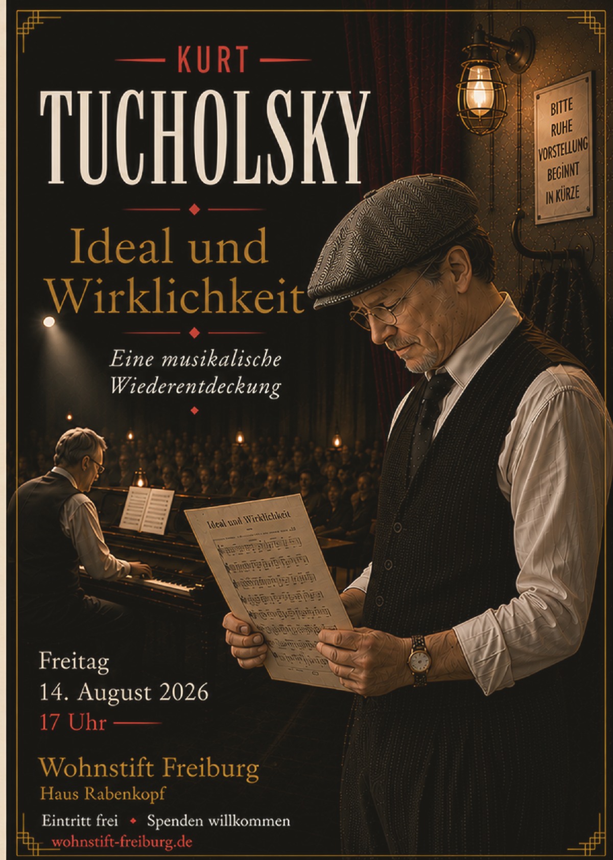 Flyer Kurt Tucholsky – Ideal und Wirklichkeit, 14. August 2026 im Wohnstift Freiburg